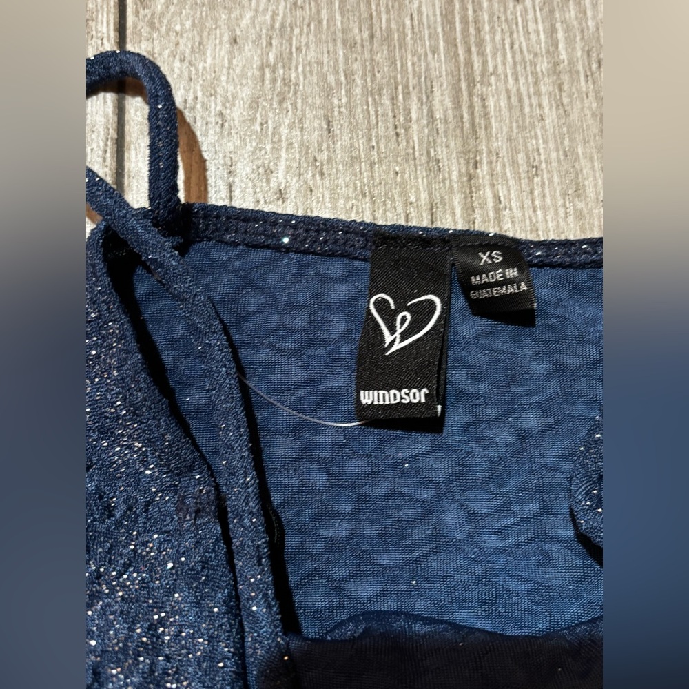 New Windsor Sparkling Navy Blue Ruched Mini Dress - Picture 7 of 7